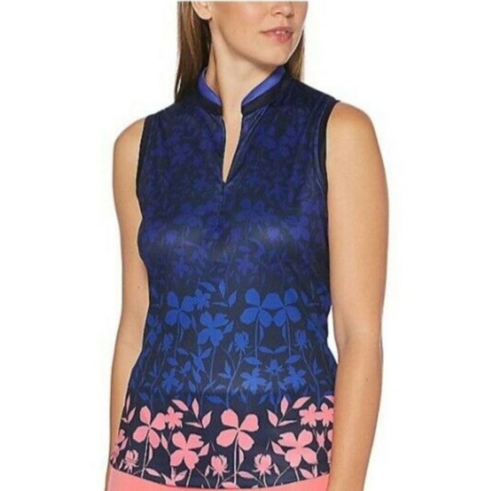 EUC PGA Tour Floral, Sleeveless, Zip-Up, Athletic Golf Tank, Women’s size Small